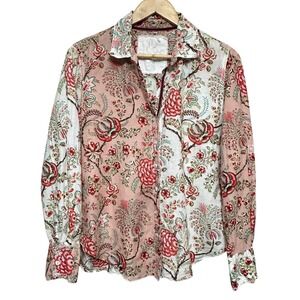 Cino Floral Patchwork Button Down Shirt Womens M Roll Tab Lightweight Cotton